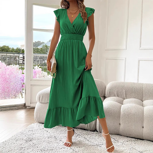 🐰🌸 Oster-Angebot – 50% Rabatt auf allesMaxikleid mit V-Ausschnitt, Rüschen und tailliertem Schnitt