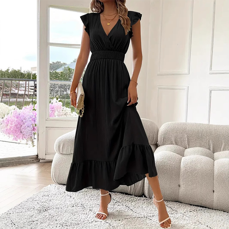 🐰🌸 Oster-Angebot – 50% Rabatt auf allesMaxikleid mit V-Ausschnitt, Rüschen und tailliertem Schnitt