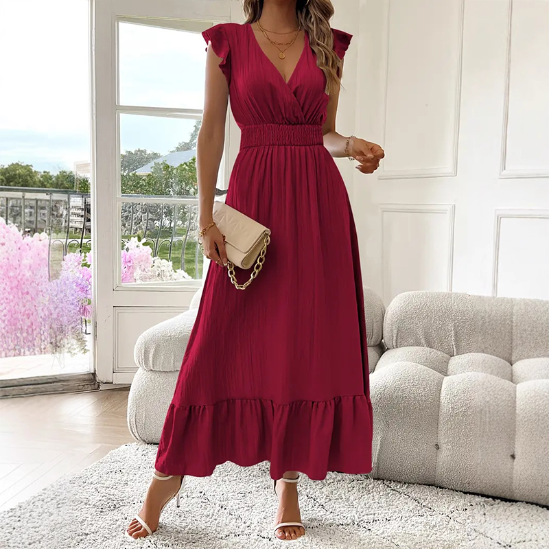 🐰🌸 Oster-Angebot – 50% Rabatt auf allesMaxikleid mit V-Ausschnitt, Rüschen und tailliertem Schnitt