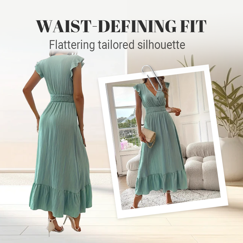 🐰🌸 Oster-Angebot – 50% Rabatt auf allesMaxikleid mit V-Ausschnitt, Rüschen und tailliertem Schnitt