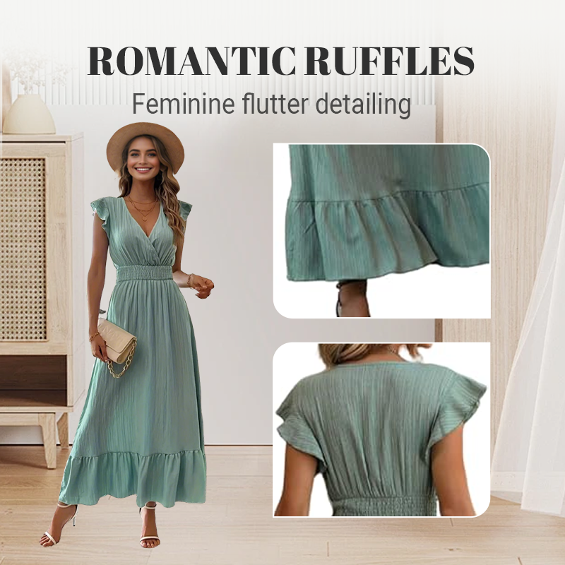 🐰🌸 Oster-Angebot – 50% Rabatt auf allesMaxikleid mit V-Ausschnitt, Rüschen und tailliertem Schnitt