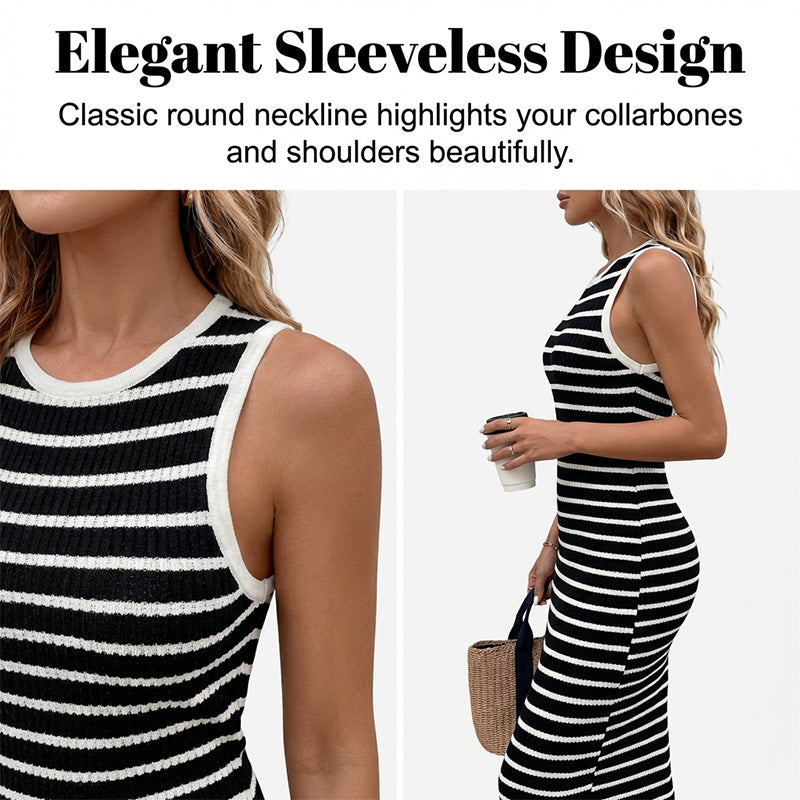 👗🌸 Damen Kleid mit Rundhalsausschnitt – Streifen-Design, Perfekt für den Frühling