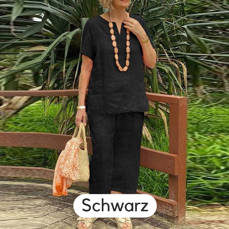 Damen 2-teiliges Freizeit-Set – Kurzarm Hemd & Hose mit Elastikbund, Locker & Bequem