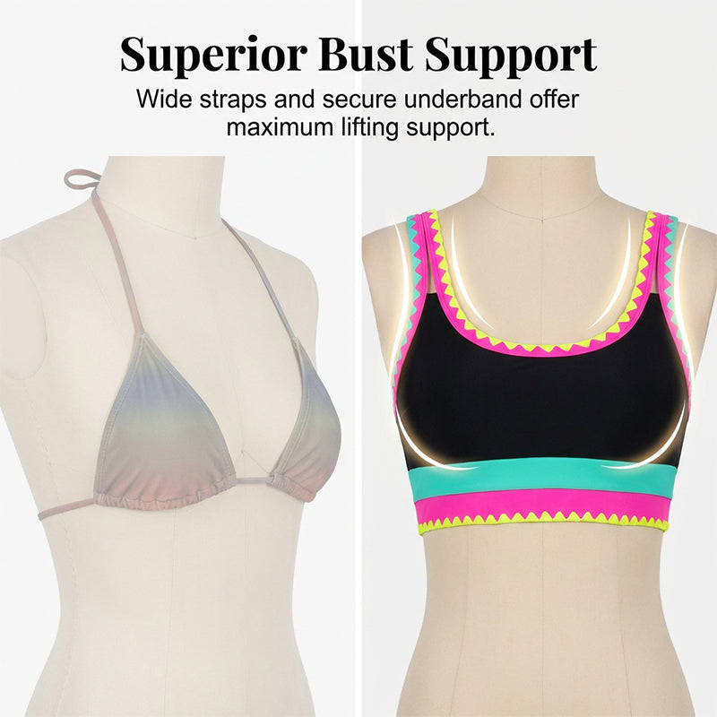 👙🌊 3-teiliges Damen Bikini-Set – Hohe Taille, Color-Block & Zickzack-Design für Strand & Urlaub