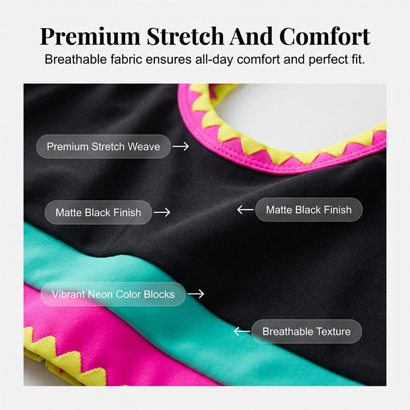 👙🌊 3-teiliges Damen Bikini-Set – Hohe Taille, Color-Block & Zickzack-Design für Strand & Urlaub