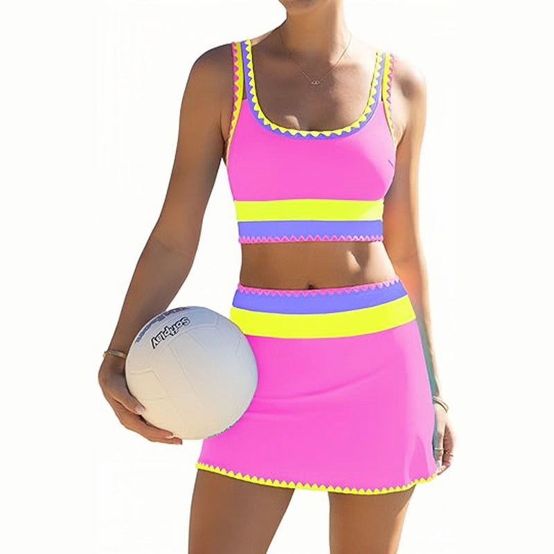 👙🌊 3-teiliges Damen Bikini-Set – Hohe Taille, Color-Block & Zickzack-Design für Strand & Urlaub