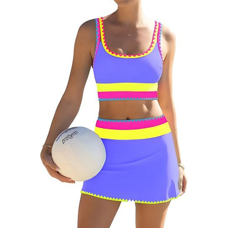 👙🌊 3-teiliges Damen Bikini-Set – Hohe Taille, Color-Block & Zickzack-Design für Strand & Urlaub