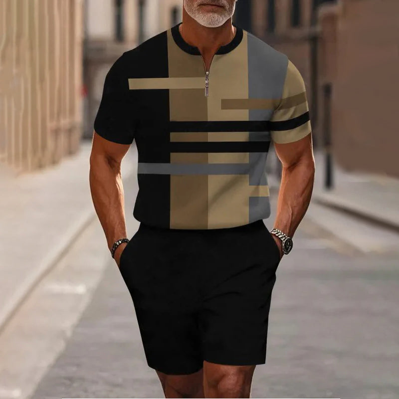 👕🩳 Herren 2-teiliges Set – Hemd & Shorts mit Viertelreißverschluss, Locker & Bequem📦Kostenloser Versand🔥