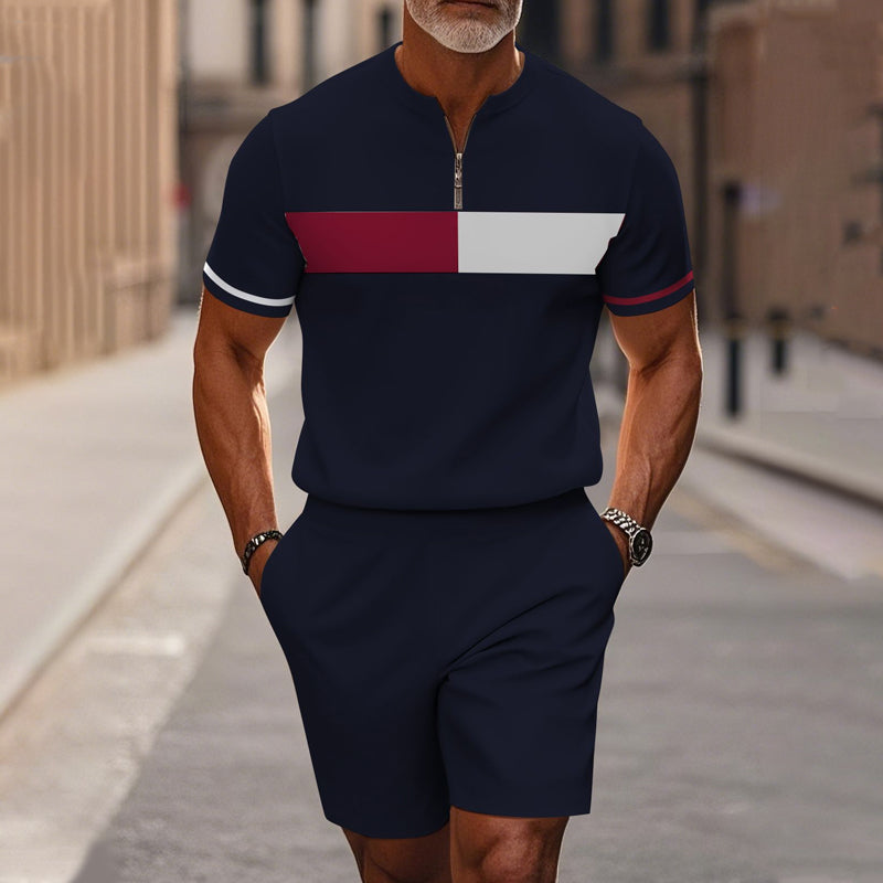 👕🩳 Herren 2-teiliges Set – Hemd & Shorts mit Viertelreißverschluss, Locker & Bequem📦Kostenloser Versand🔥