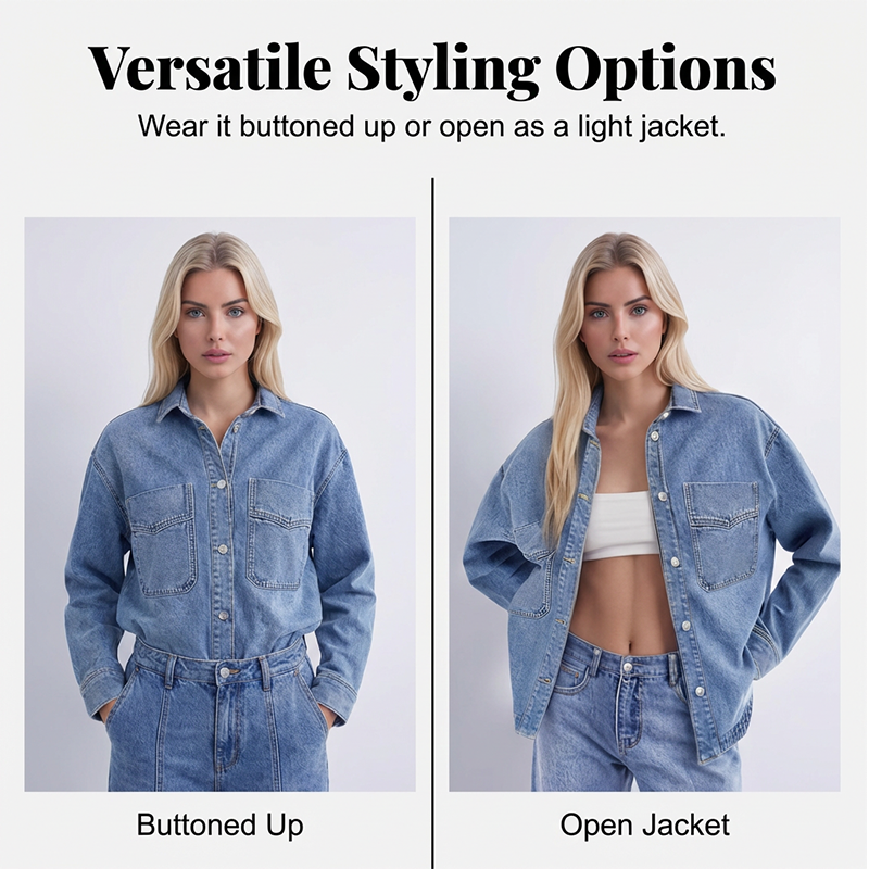 👚☀️ Vintage-Waschung Denim Hemd für Damen – Locker & Mit Schlitz, Perfekt für Frühling & Sommer