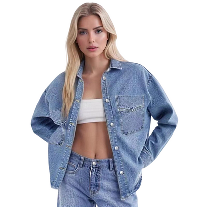 👚☀️ Vintage-Waschung Denim Hemd für Damen – Locker & Mit Schlitz, Perfekt für Frühling & Sommer
