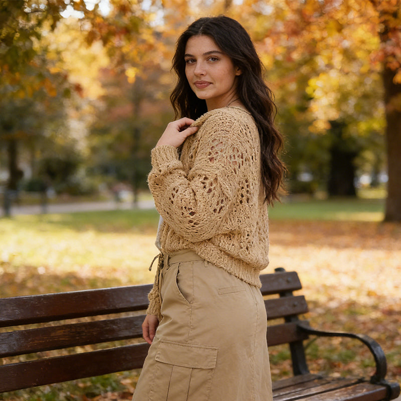 Frauen V-Ausschnitt Strickjacke – Schlichte, lockere Passform, Perfekt für den Frühling🌸🧶
