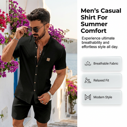 📢Mid-Season Sale: −50% nur für kurze Zeit⏰Stehkragen-Kurzarmhemd für Herren – Atmungsaktiv, Lockere Passform & Vielseitig