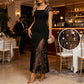 Damen Maxikleid mit Pailletten-Patchwork – Elegantes Design mit Schlitz