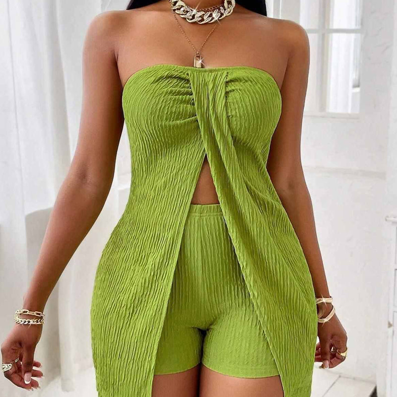 Women's Strapless Split Hem Top & Shorts 2-Piece Set