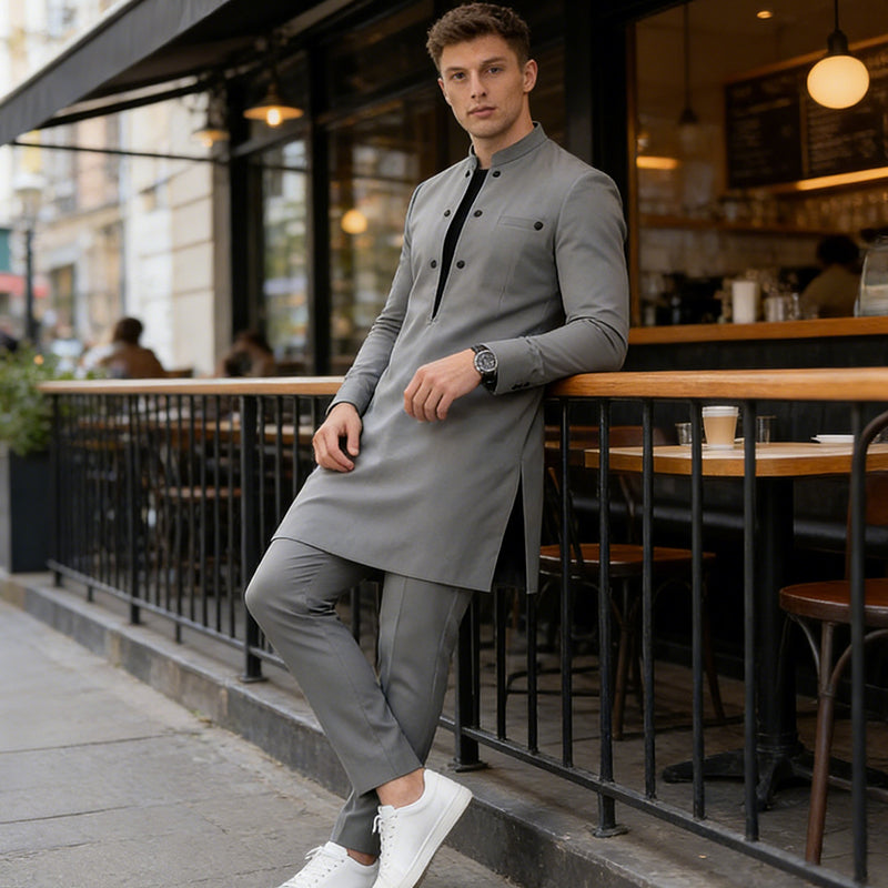 Modernes Set aus Tunika und Hose mit Stehkragen für Herren