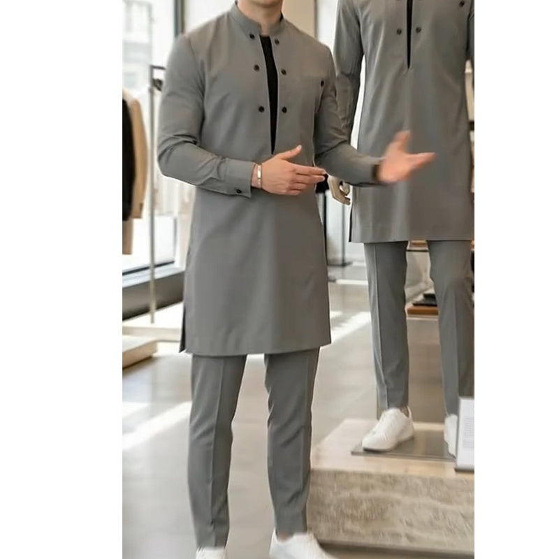 Modernes Set aus Tunika und Hose mit Stehkragen für Herren