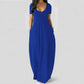 Langes Freizeitkleid für Damen mit Rundhalsausschnitt, kurzen Ärmeln und weichem Stoff