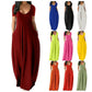 Langes Freizeitkleid für Damen mit Rundhalsausschnitt, kurzen Ärmeln und weichem Stoff