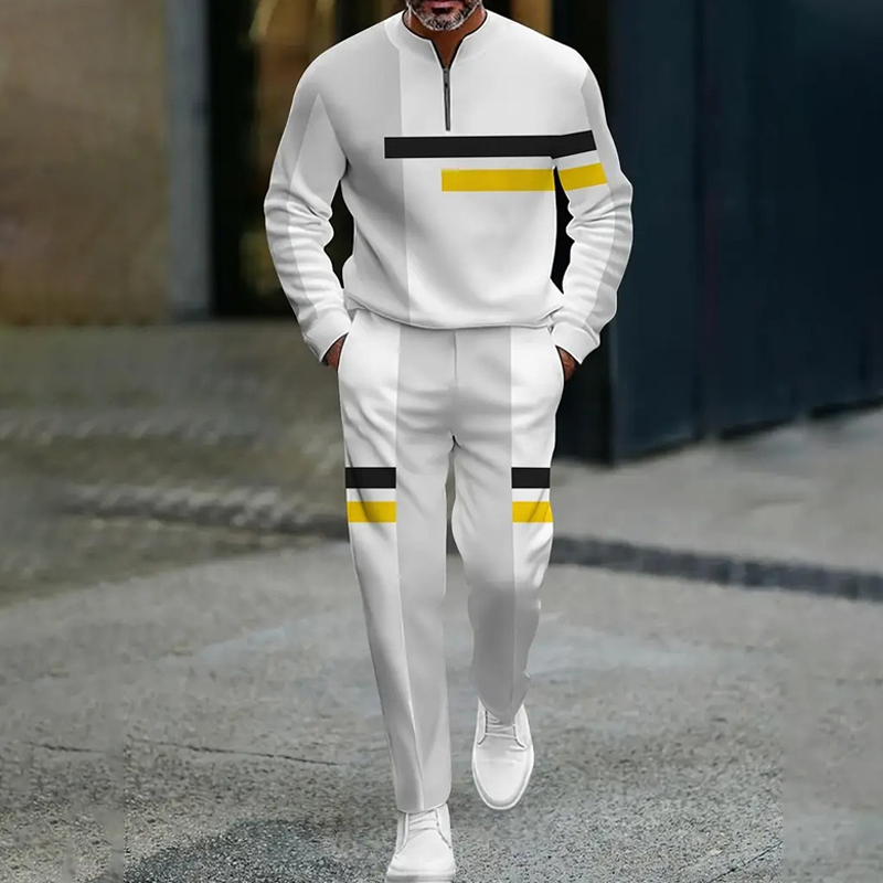Herren-Colorblock-Trainingsanzug-Set mit halbem Reißverschluss