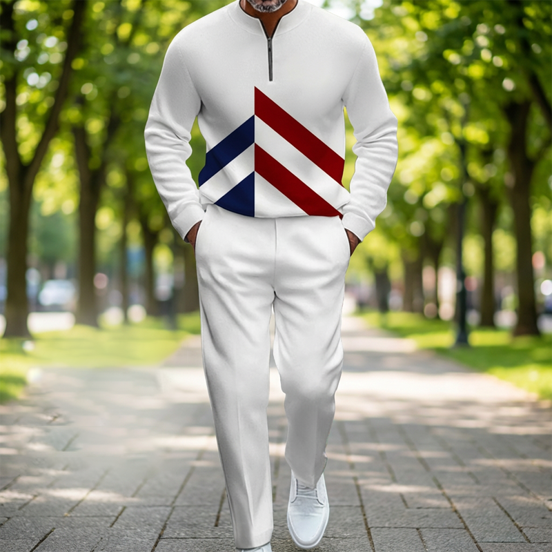 Herren-Colorblock-Trainingsanzug-Set mit halbem Reißverschluss