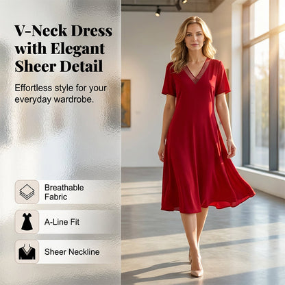 Elegantes Damen V-Ausschnitt Mesh-Kleid