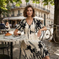 Elegantes botanisch bedrucktes V-Ausschnitt-Midikleid