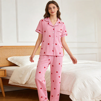 💖🌙 Damen Pyjama-Set – Herz- & Streifenmuster, Bequem & Weich für Zuhause📦Kostenloser Versand🔥