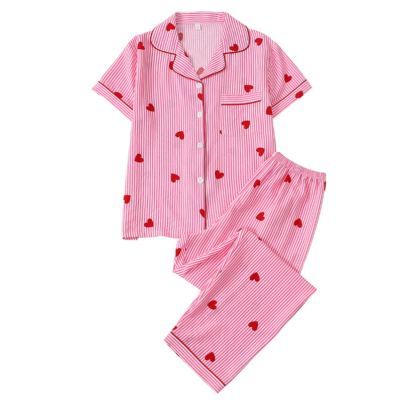 💖🌙 Damen Pyjama-Set – Herz- & Streifenmuster, Bequem & Weich für Zuhause📦Kostenloser Versand🔥