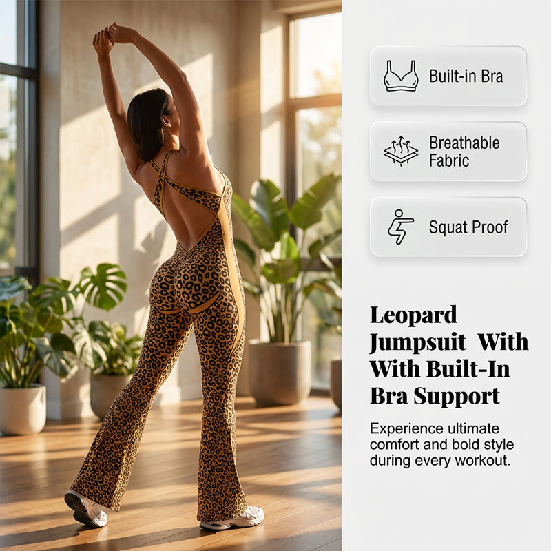 🧘‍♀️ Damen Jumpsuit – Leopard Print, Cross-Back, Ärmellos, Fitness & Yoga📦Kostenloser Versand🔥