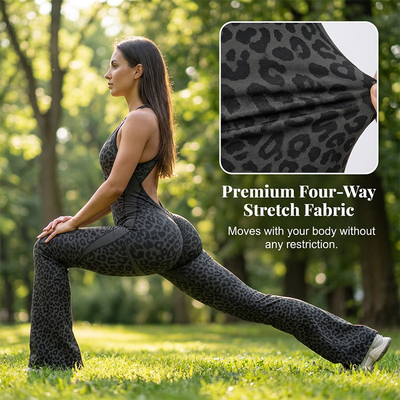🧘‍♀️ Damen Jumpsuit – Leopard Print, Cross-Back, Ärmellos, Fitness & Yoga📦Kostenloser Versand🔥