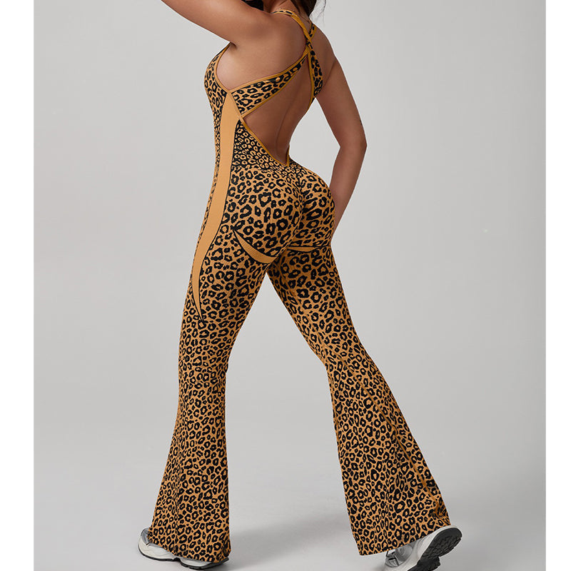 🧘‍♀️ Damen Jumpsuit – Leopard Print, Cross-Back, Ärmellos, Fitness & Yoga📦Kostenloser Versand🔥
