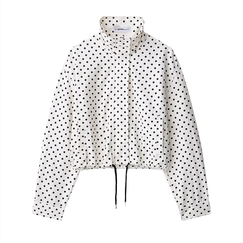 Damen-Polka-Dot-Cropped-Jacke mit Stehkragen📦Kostenloser Versand🔥
