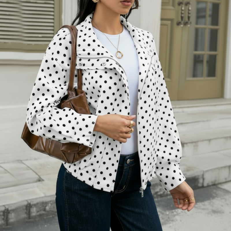Damen-Polka-Dot-Cropped-Jacke mit Stehkragen📦Kostenloser Versand🔥