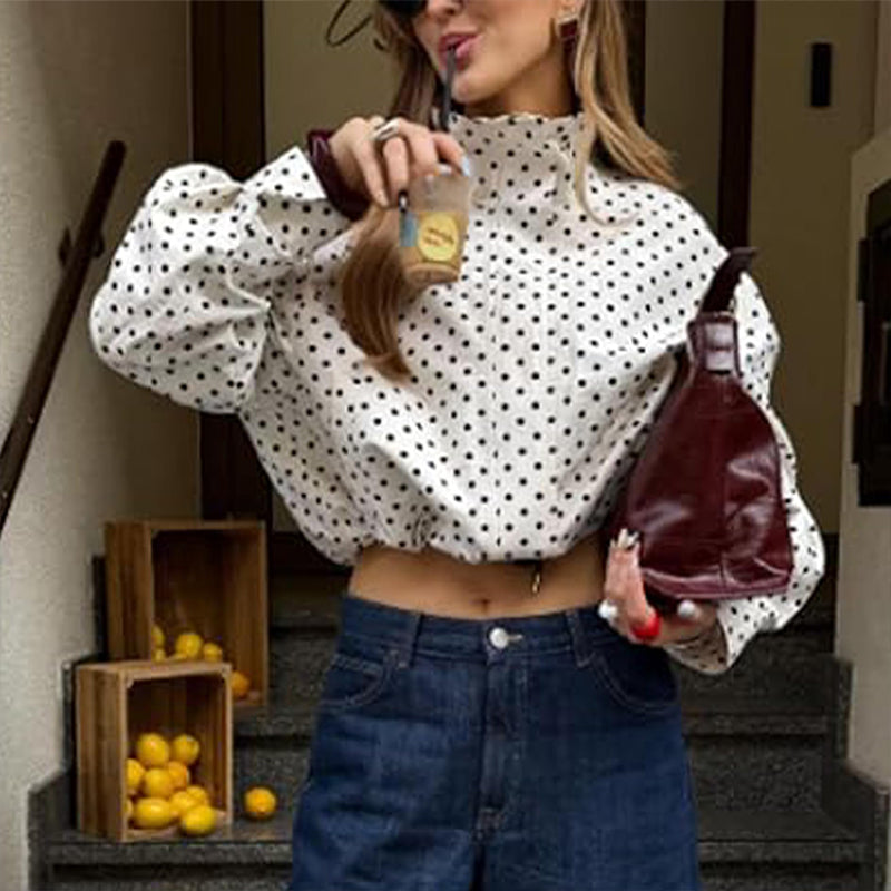 Damen-Polka-Dot-Cropped-Jacke mit Stehkragen📦Kostenloser Versand🔥