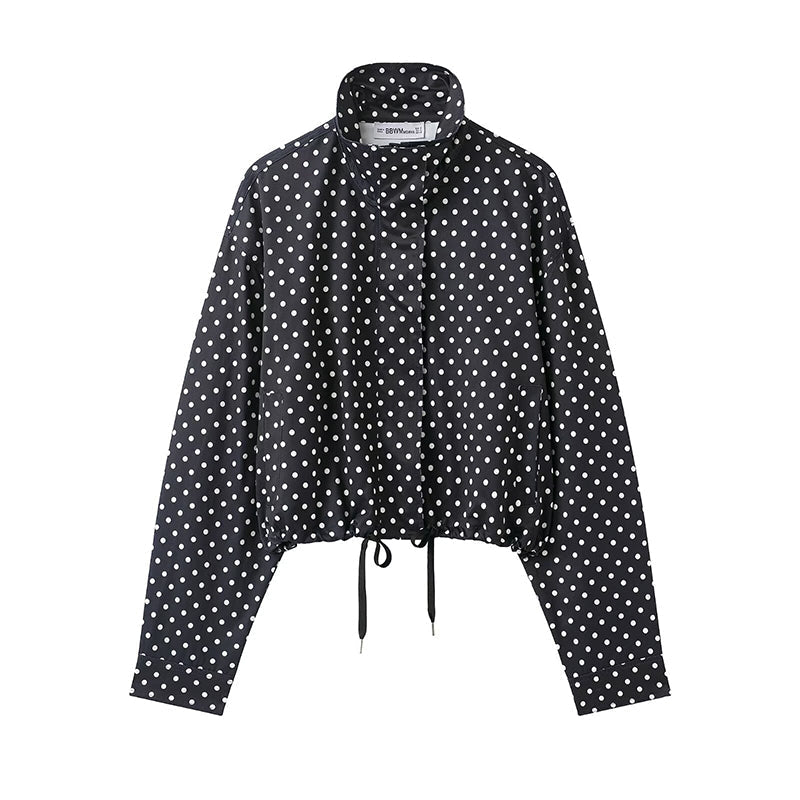 Damen-Polka-Dot-Cropped-Jacke mit Stehkragen📦Kostenloser Versand🔥