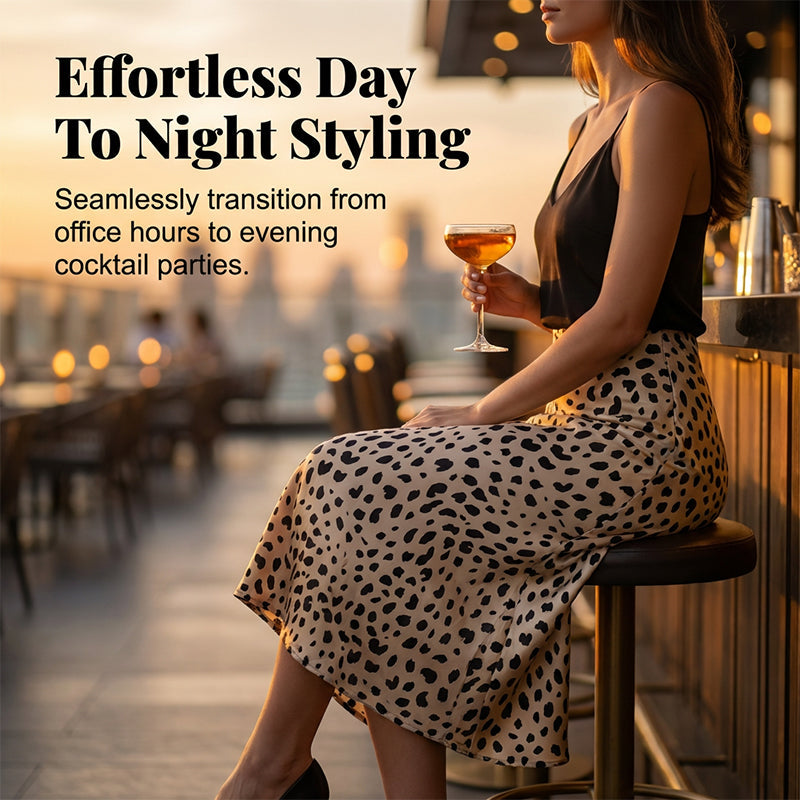 Eleganter Satin Leopardendruck Rock mit Hoher Taille und Schlitz – Schmaler, Unsichtbarer Reißverschluss für Frühling und Sommer