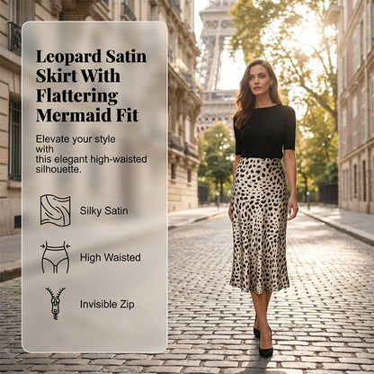 Eleganter Satin Leopardendruck Rock mit Hoher Taille und Schlitz – Schmaler, Unsichtbarer Reißverschluss für Frühling und Sommer