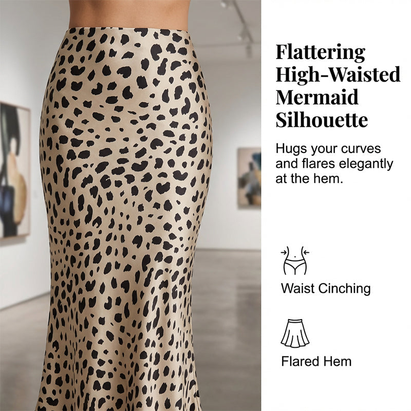 Eleganter Satin Leopardendruck Rock mit Hoher Taille und Schlitz – Schmaler, Unsichtbarer Reißverschluss für Frühling und Sommer