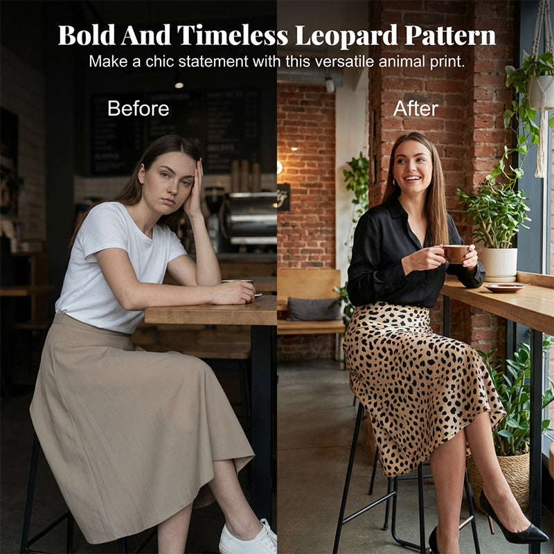 Eleganter Satin Leopardendruck Rock mit Hoher Taille und Schlitz – Schmaler, Unsichtbarer Reißverschluss für Frühling und Sommer