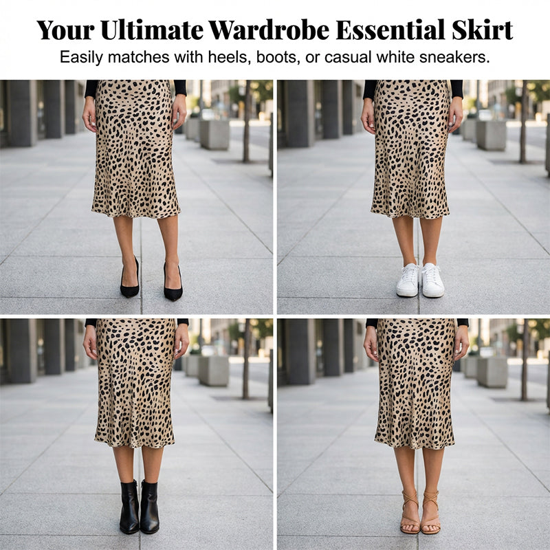 Eleganter Satin Leopardendruck Rock mit Hoher Taille und Schlitz – Schmaler, Unsichtbarer Reißverschluss für Frühling und Sommer
