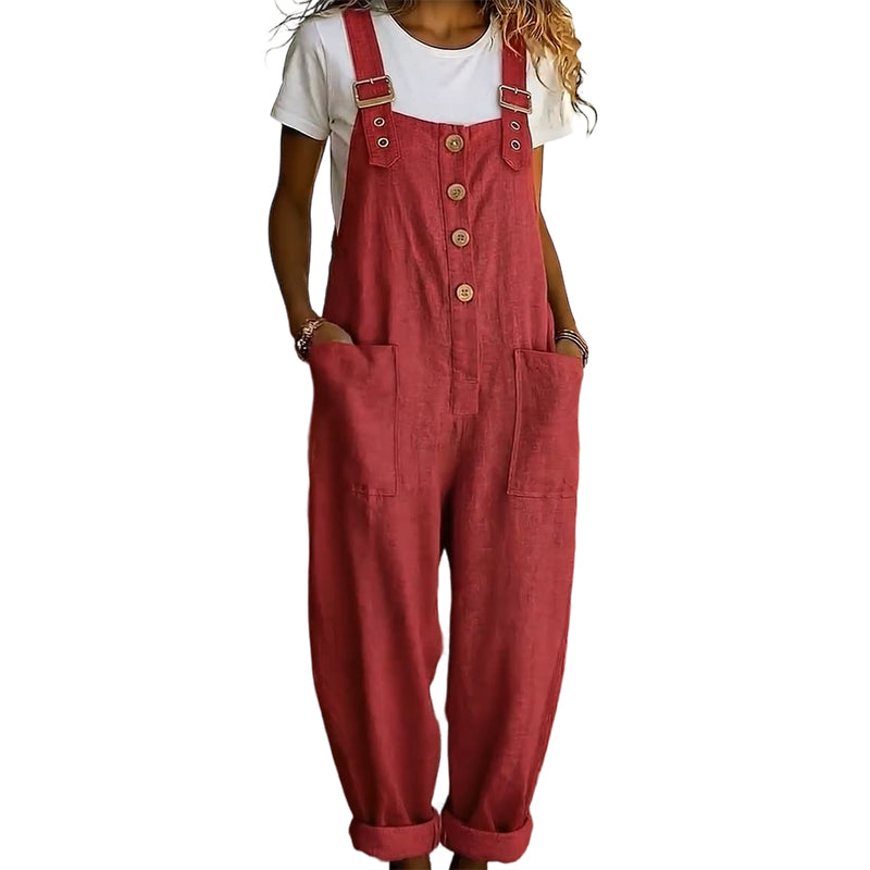 Lässige Latzhose für Damen mit lockerer Passform und Knopfleiste