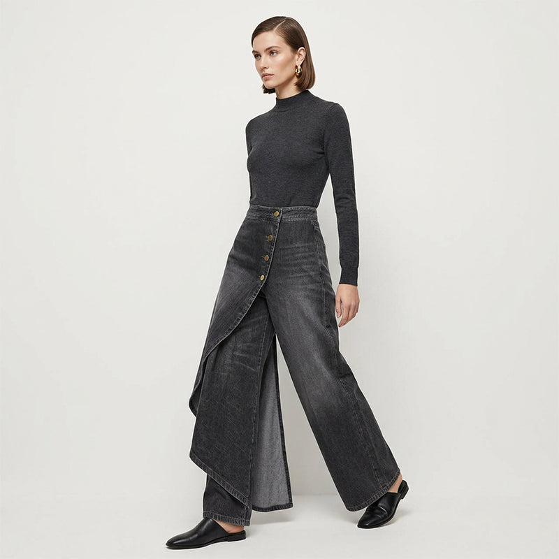 Asymmetrischer Denim Skort – Wickeloptik, Bequem und Modern für den Alltag