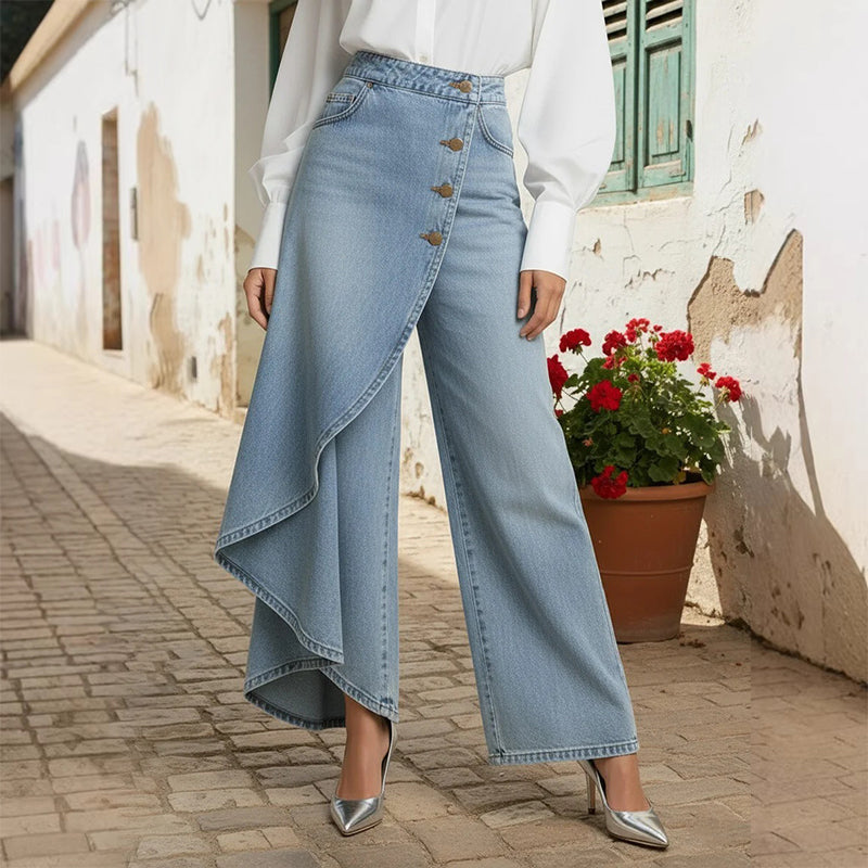 Asymmetrischer Denim Skort – Wickeloptik, Bequem und Modern für den Alltag