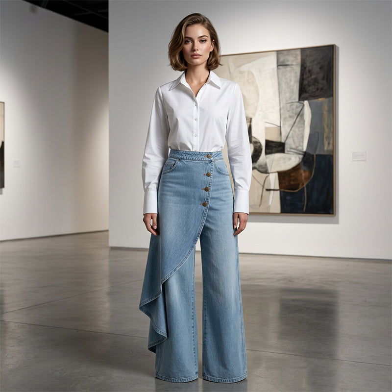 Asymmetrischer Denim Skort – Wickeloptik, Bequem und Modern für den Alltag