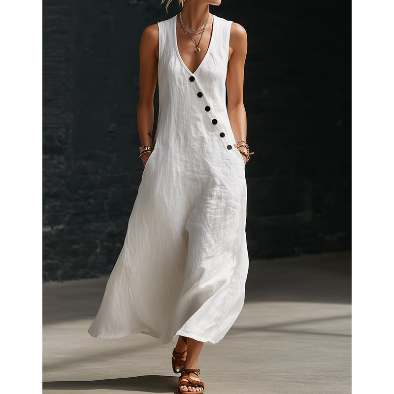 🔥 Ärmelloses Maxikleid für Damen mit V-Ausschnitt und Taschen