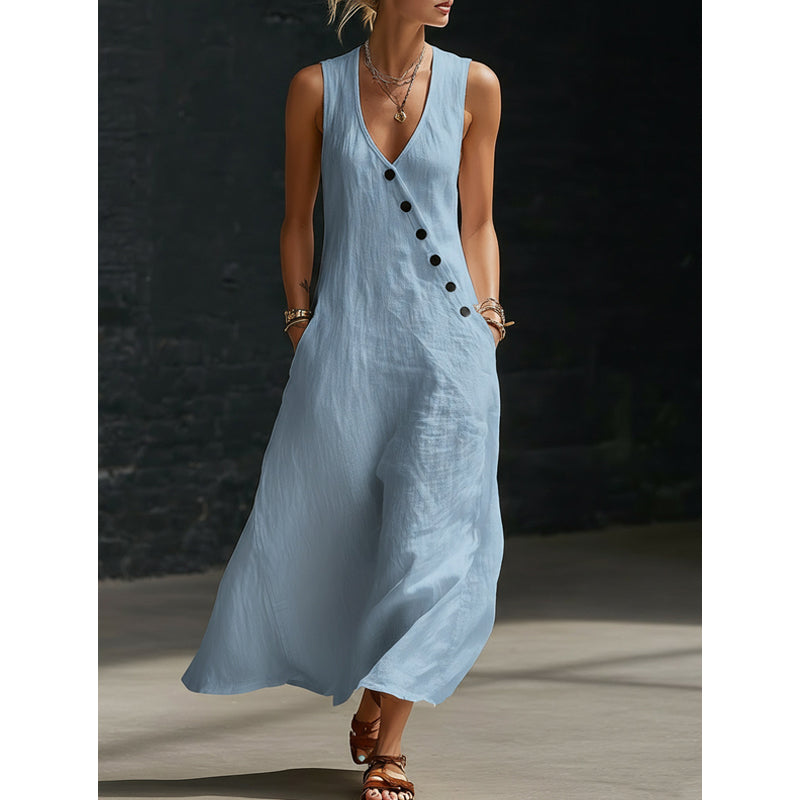 🔥 Ärmelloses Maxikleid für Damen mit V-Ausschnitt und Taschen