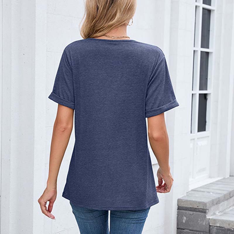 Damen V-Ausschnitt Kurzarm Freizeit-T-Shirt
