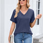 Damen V-Ausschnitt Kurzarm Freizeit-T-Shirt