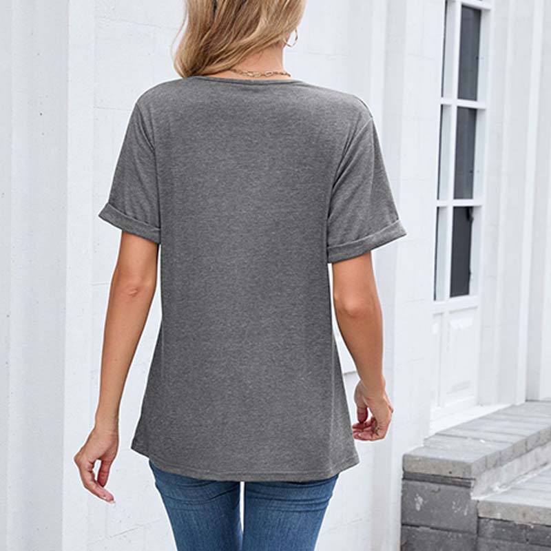 Damen V-Ausschnitt Kurzarm Freizeit-T-Shirt
